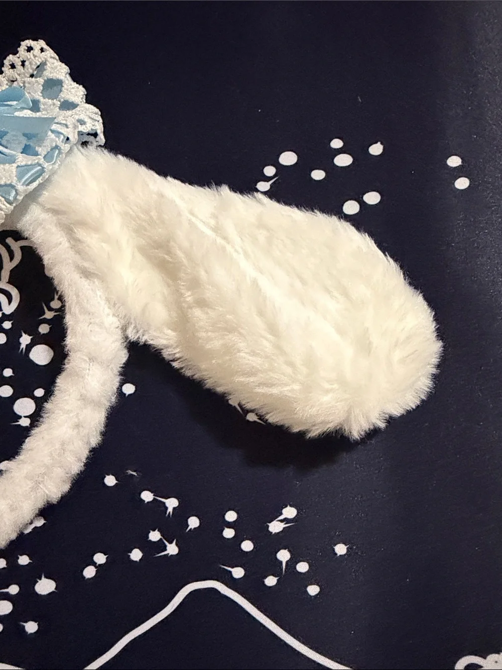 Cinnamoroll White Plush Bunny Ear Headband with Blue Lace Bow